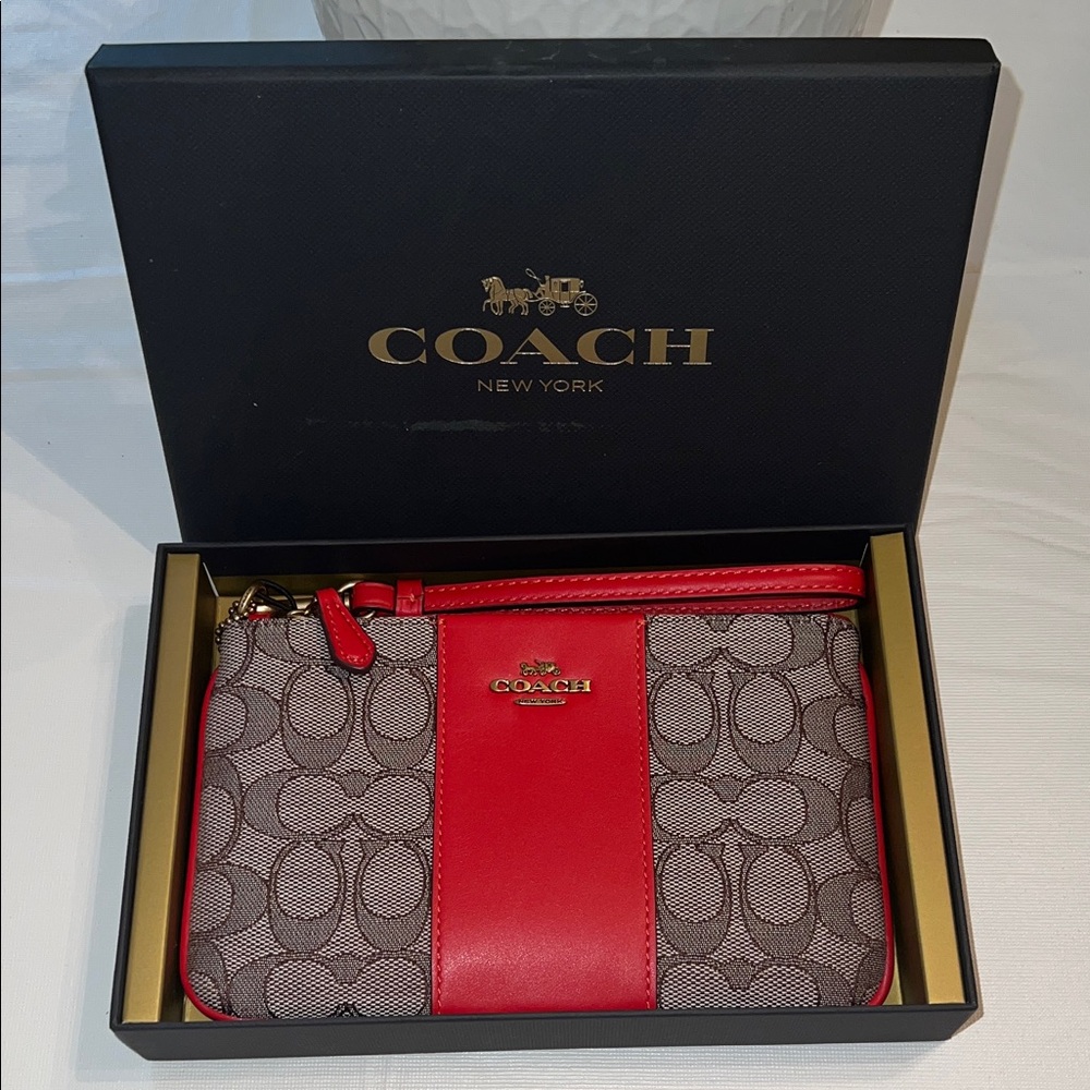 Coach Signature Red and Gray Wristlet